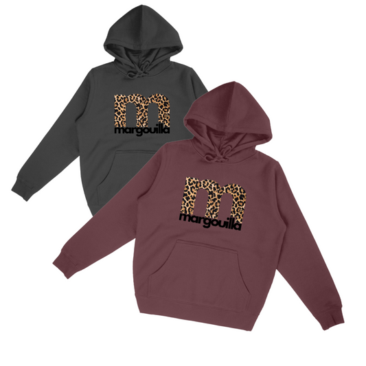 Sweat à capuche margouilla Leger ecologique léopard black et bordeaux