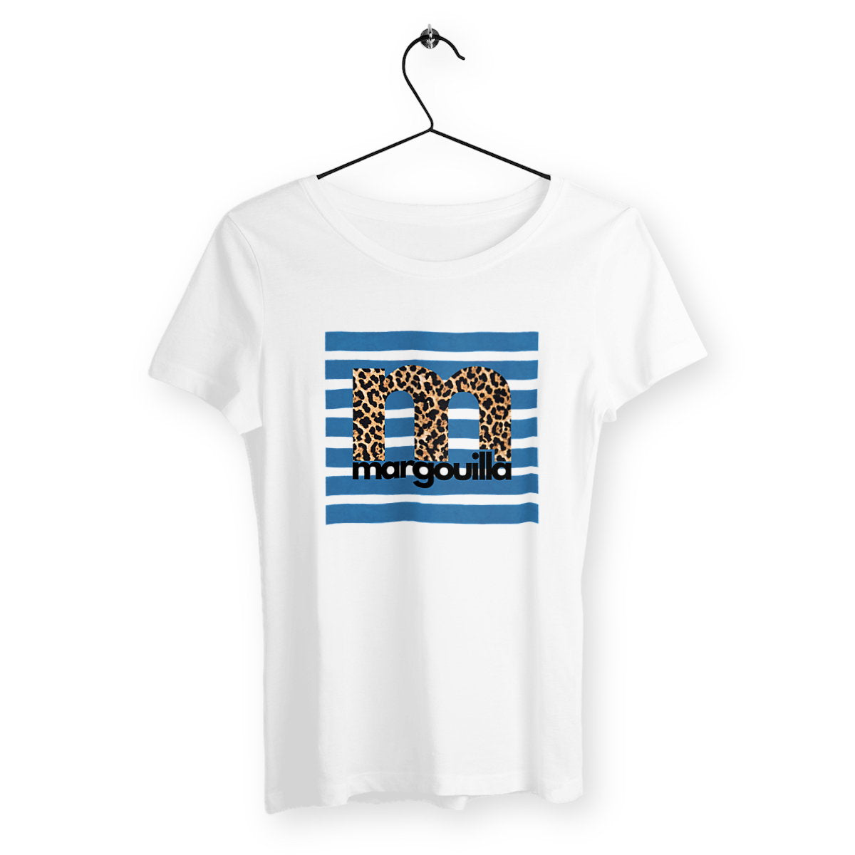 T-shirt Femme margouilla léopard bleu - face_blanc