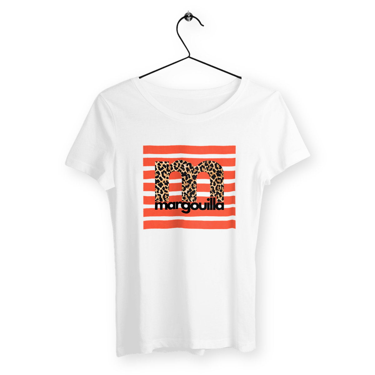 T-shirt femme margouilla léopard orange - face_blanc
