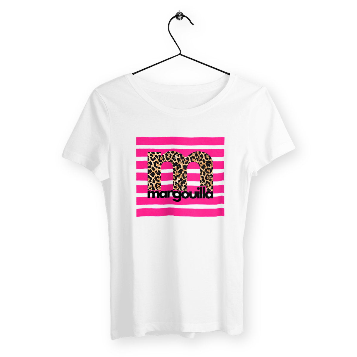 T-shirt femme margouilla léopard rose - face_blanc