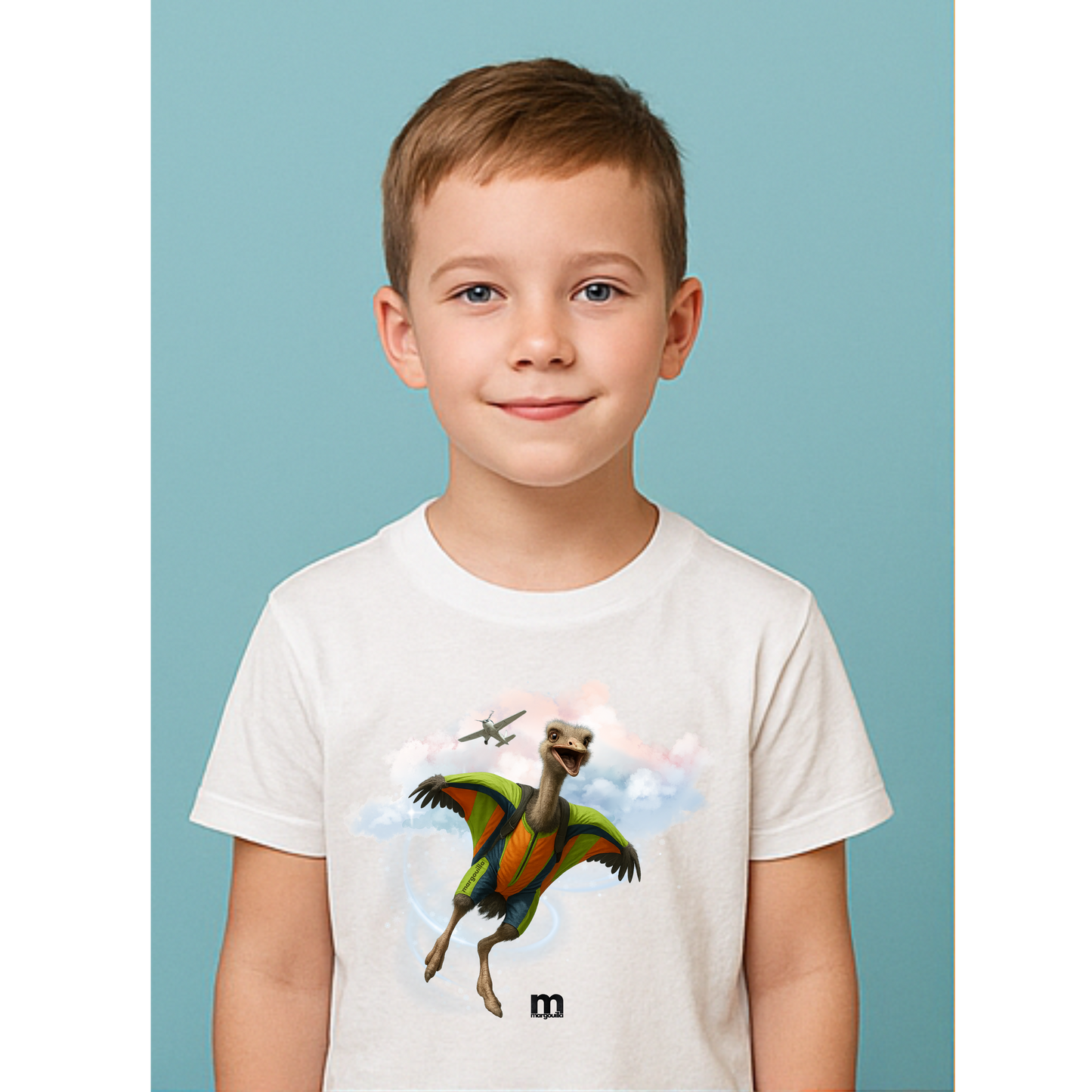 t-shirt margouilla enfant "autruche en Wingsuit"