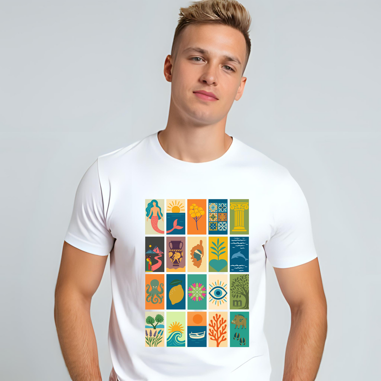 t-shirt leger homme margouilla bio méditerranée mosaique corse dauphin sirene mer soleil