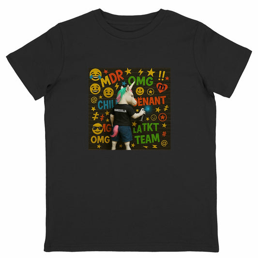 t-shirt margouilla enfant Licorne Tag OMG - face_noir