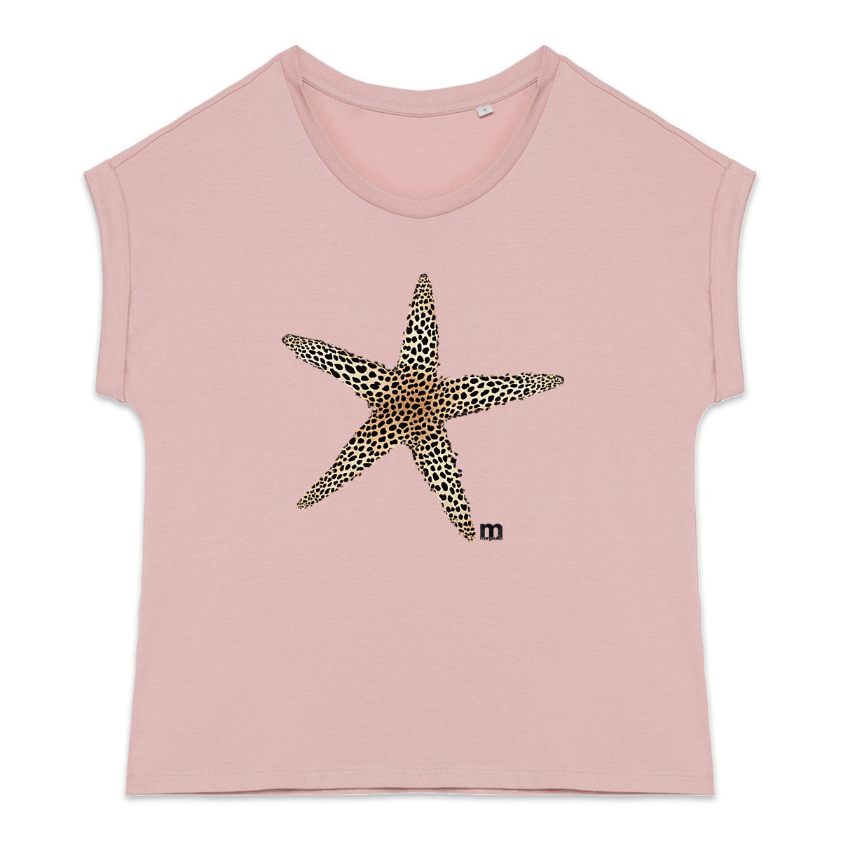 T-shirt femme bio manches à revers étoile léopard