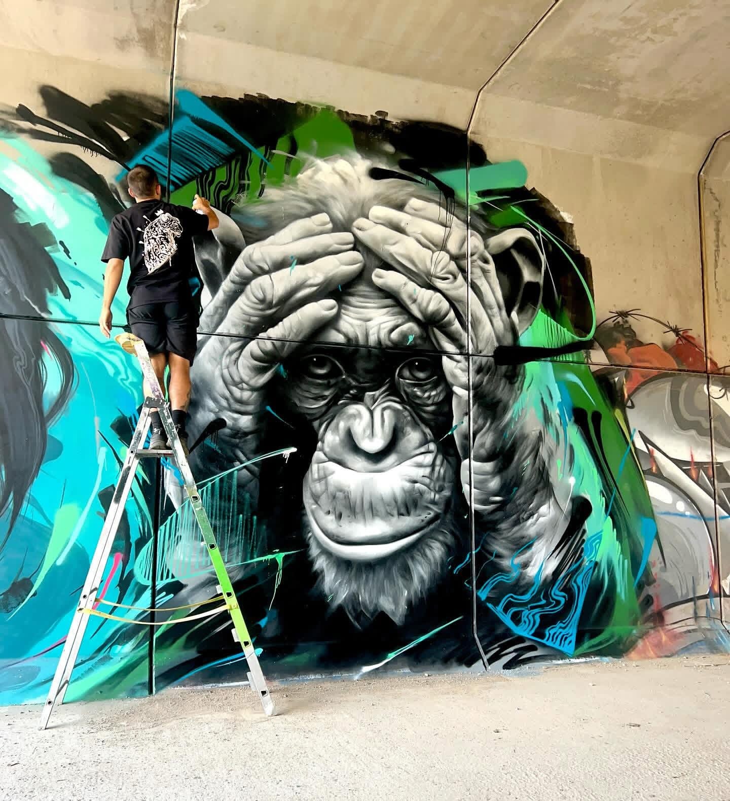 Karmatheora finit une fresque animal à la bombe 