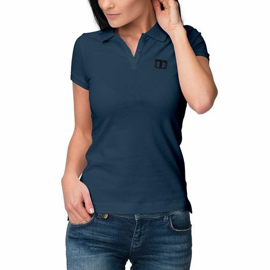 Polo femme  marine 100% coton bio logo margouilla noir 