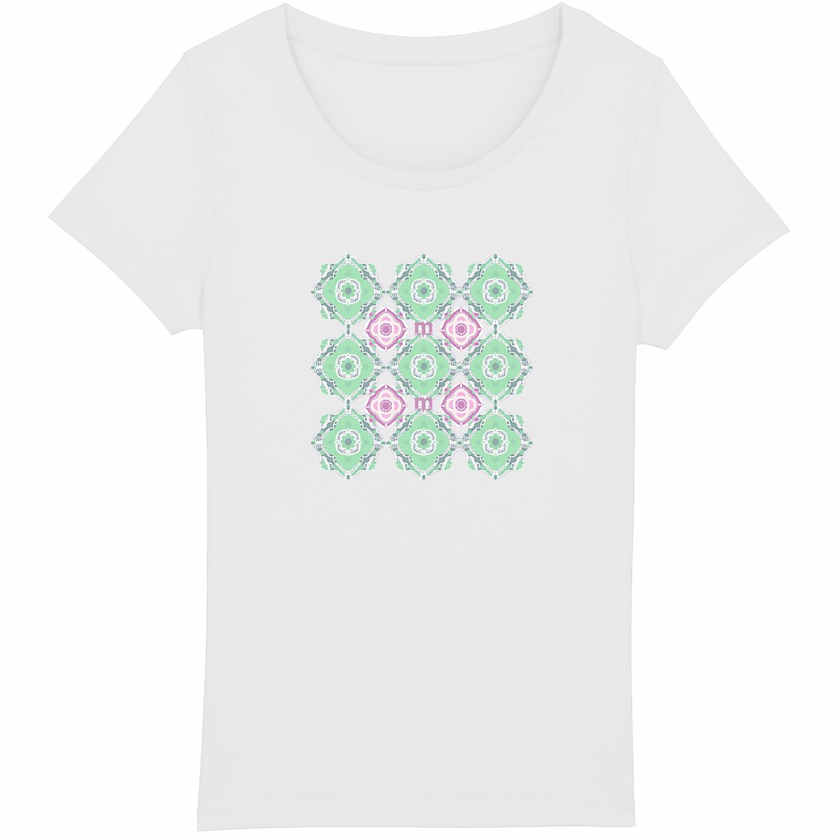 T-shirt Femme Léger 100% Coton Bio Mosaiques Vert