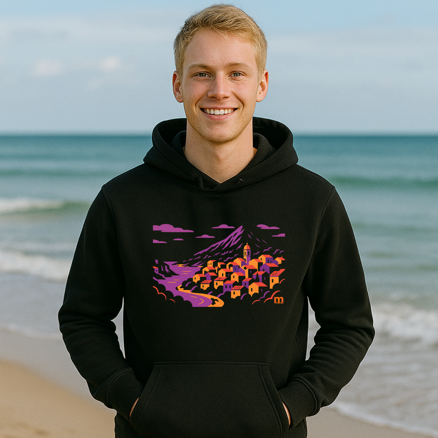 Sweat à capuche margouilla léger "Village Corse"