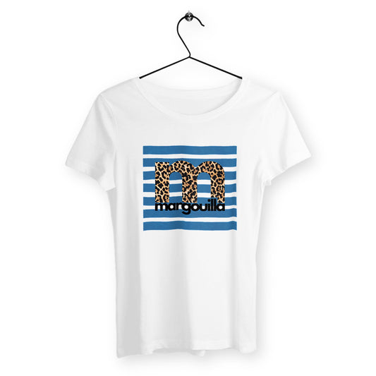 T-shirt Femme margouilla léopard bleu  - face_blanc