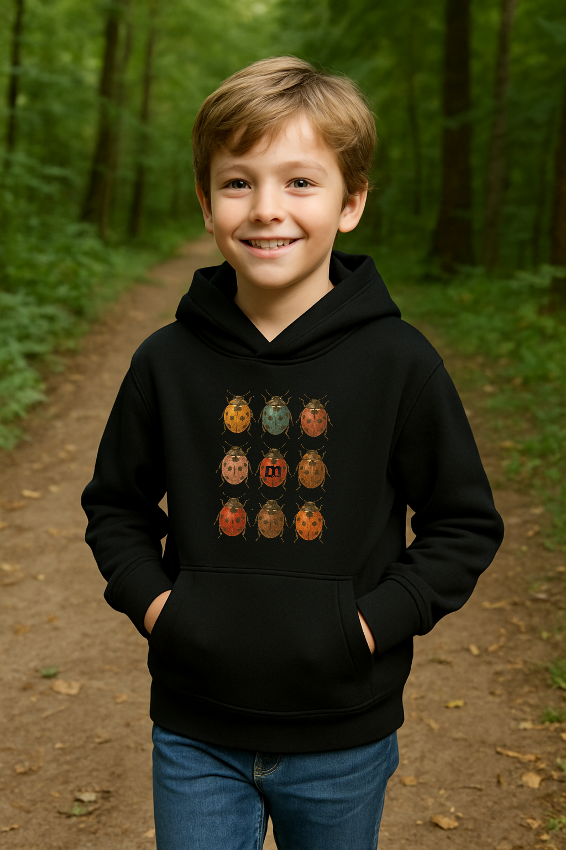 sweat léger enfant à capuche margouilla "coccinelles" - face_noir