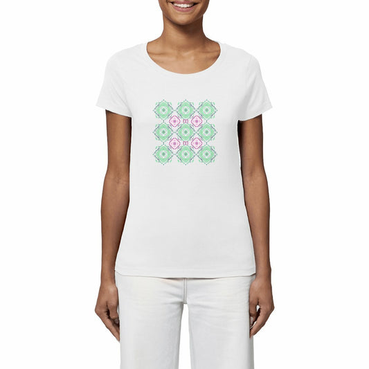 t-shirt_ margouilla femme leger coton bio blanc_mosaique vert