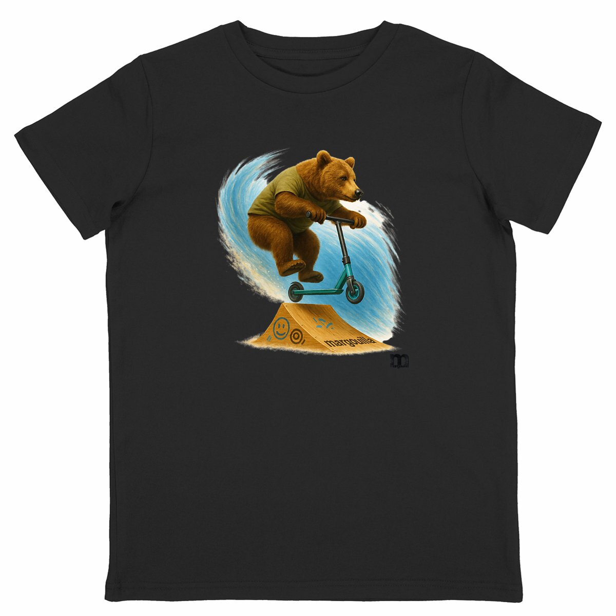 t-shirt margouilla enfant Ours intrépide trotinette - face_noir