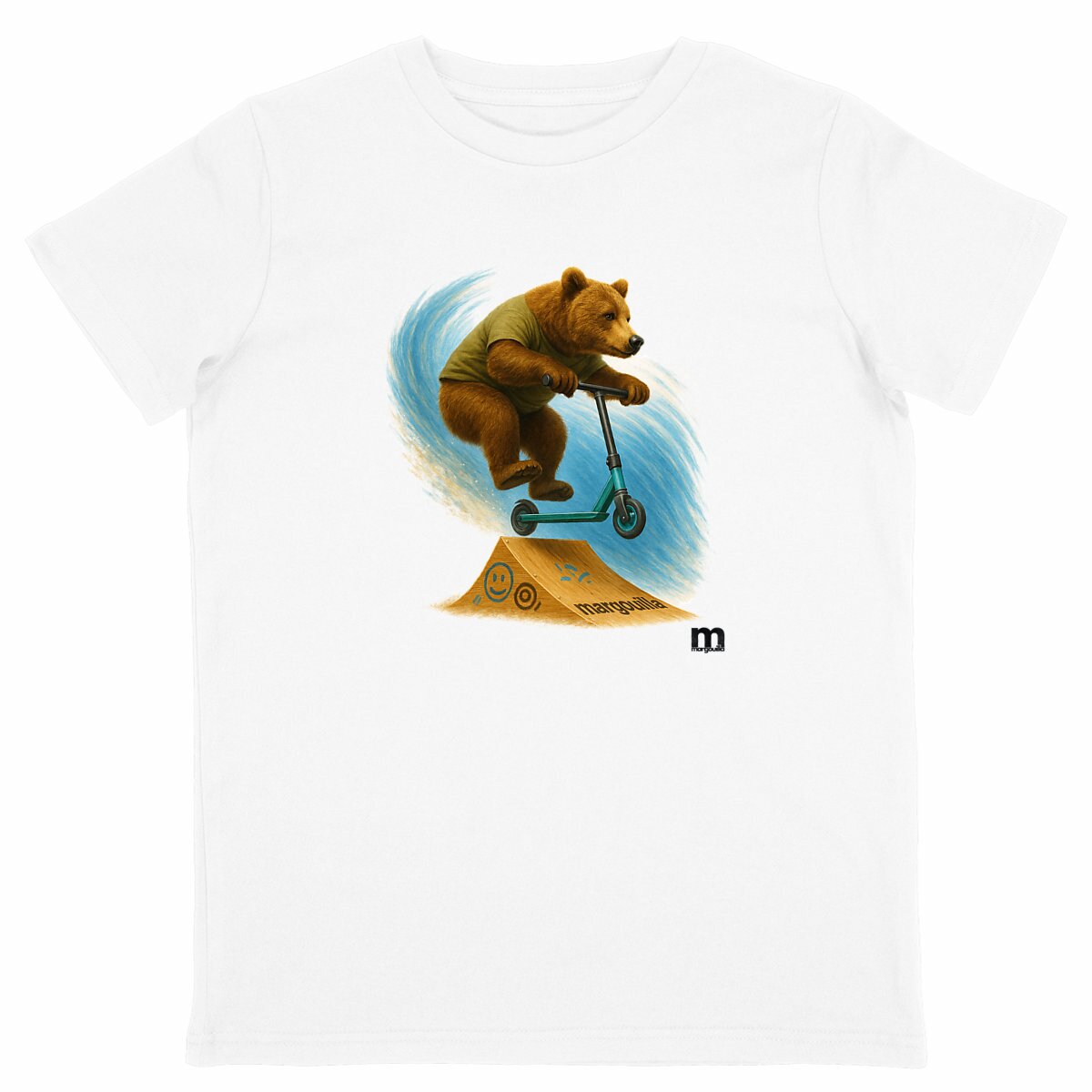 t-shirt margouilla enfant Ours intrépide trottinette - face_blanc