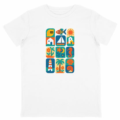 t-shirt margouilla enfant Patchwork Méditerranée - face_blanc