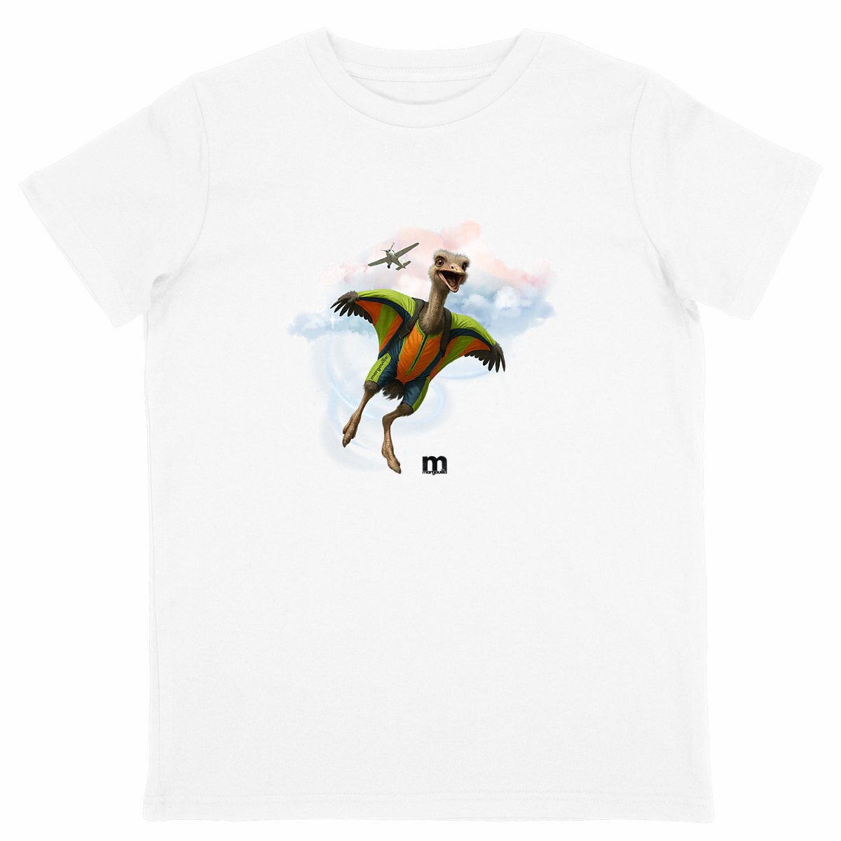 t-shirt margouilla enfant autruche en Wingsuit - face_blanc