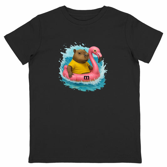 t-shirt margouilla enfant capibara en bouée  - face_noir