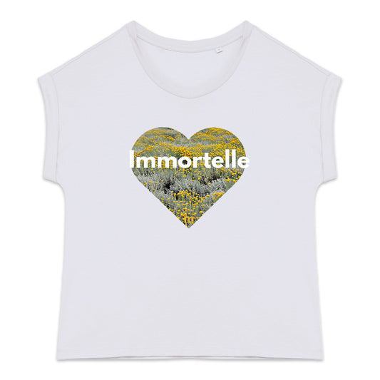 T-shirt femme bio manches à revers  coeur immortelle