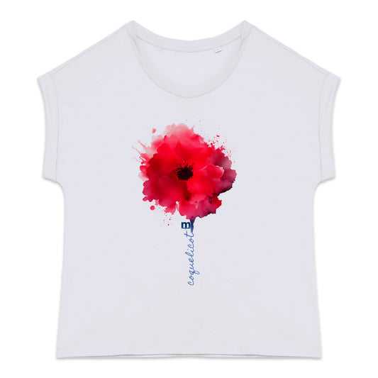 T-shirt femme bio manches à revers coquelicot