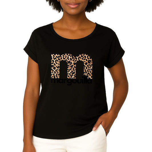 tshirt margouilla manches courtes a revers leopard