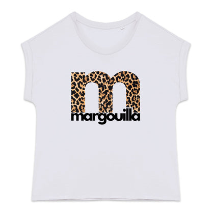 T-shirt femme bio manches à revers  léopard