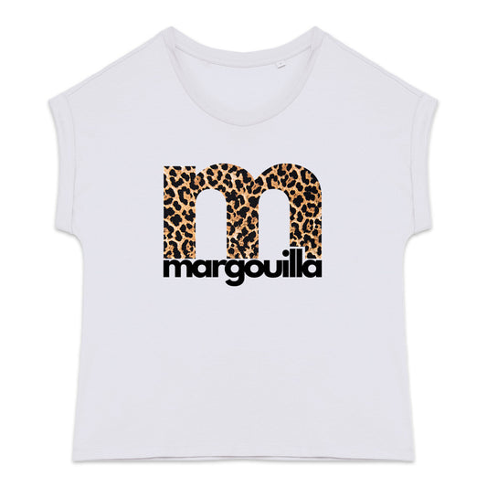 T-shirt femme bio manches à revers  léopard