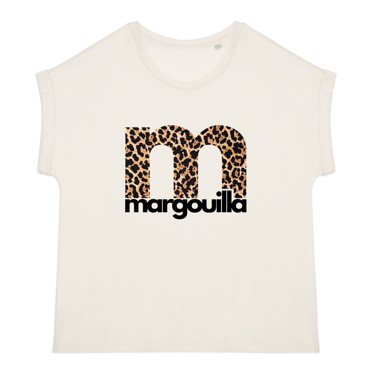 T-shirt femme bio manches à revers  léopard
