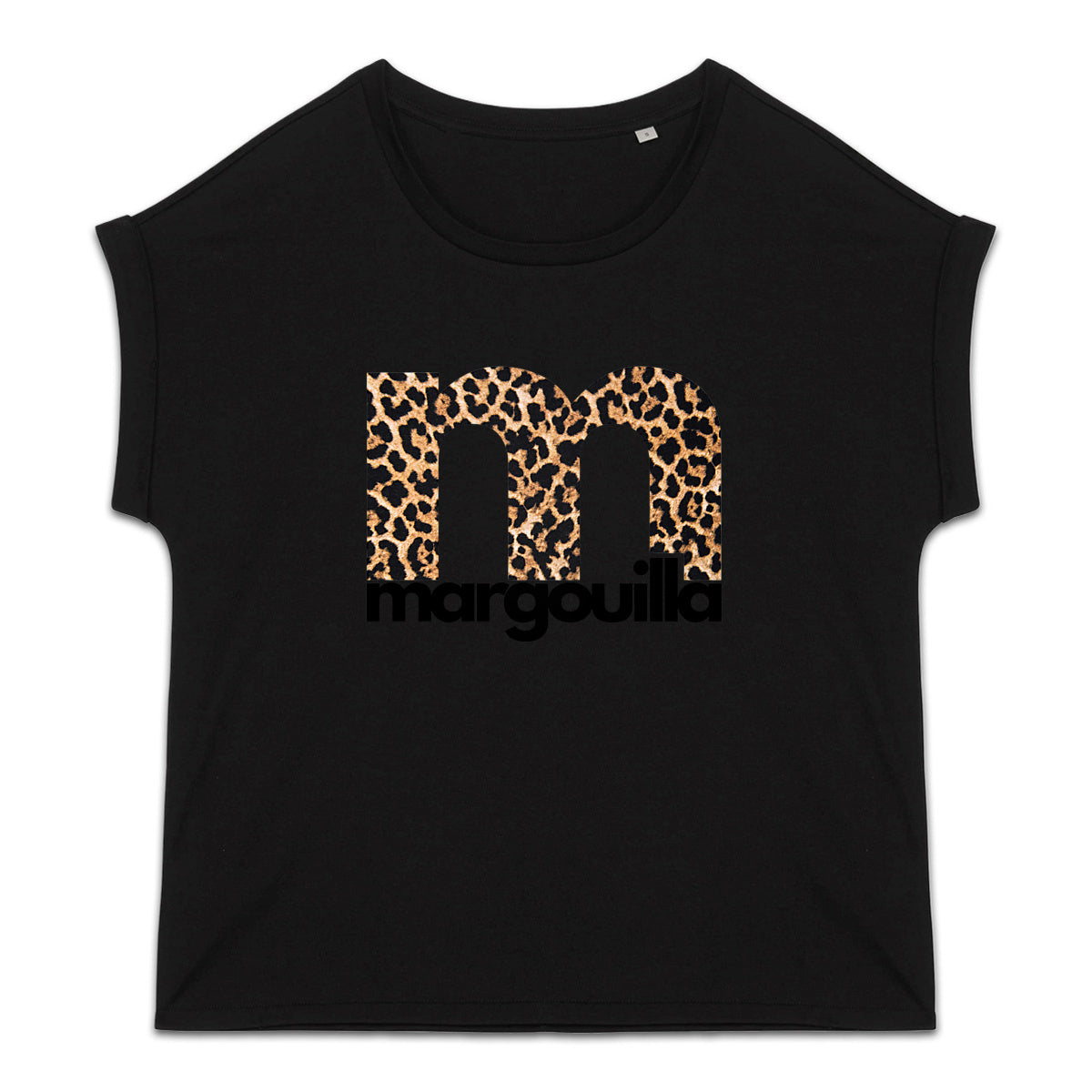 T-shirt femme bio manches à revers  léopard