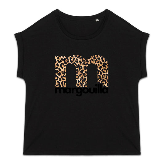 T-shirt femme bio manches à revers  léopard