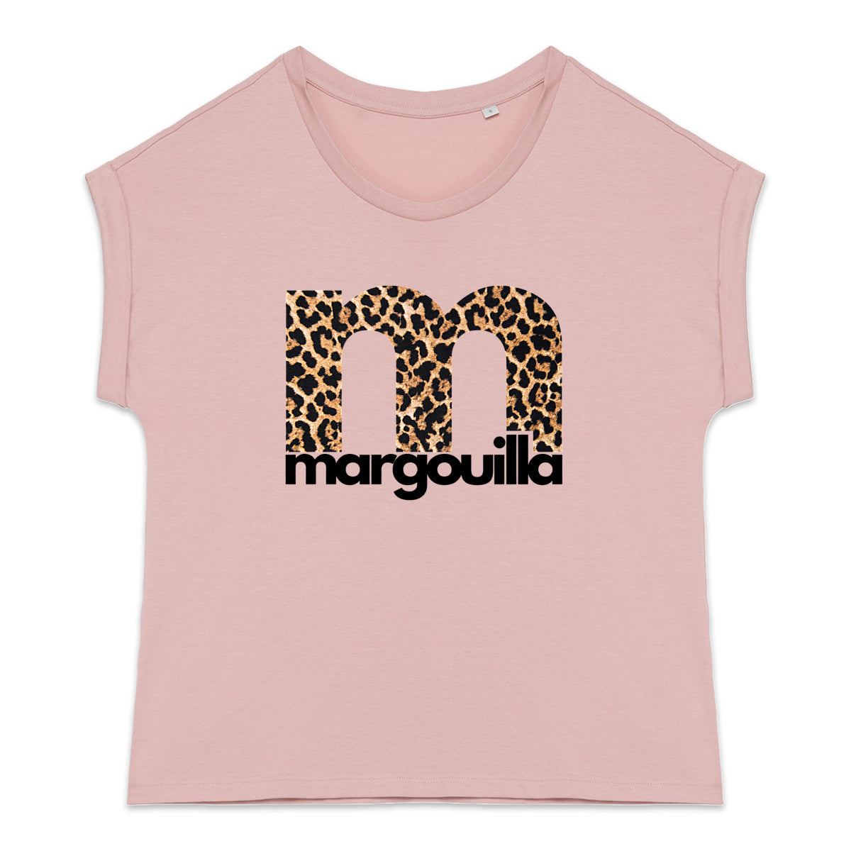 T-shirt femme bio manches à revers  léopard