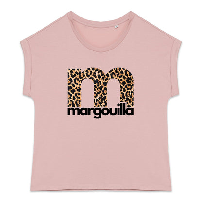 T-shirt femme bio manches à revers  léopard