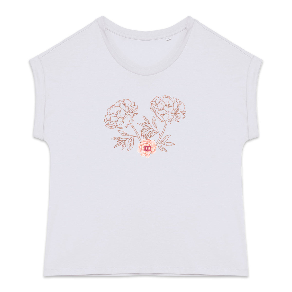 T-shirt femme bio manches à revers pivoines