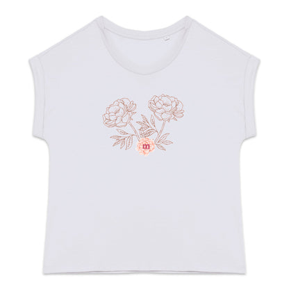 T-shirt femme bio manches à revers pivoines
