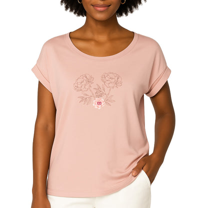 tshirt margouilla manches courtes a revers pivoines rose