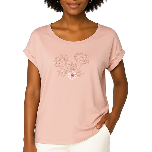 tshirt margouilla manches courtes a revers pivoines rose