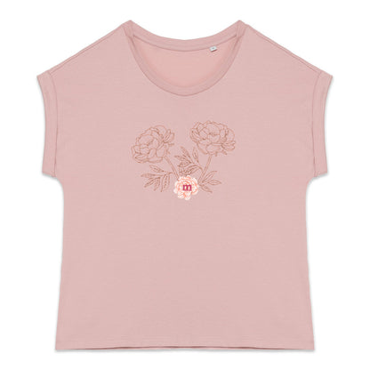T-shirt femme bio manches à revers pivoines