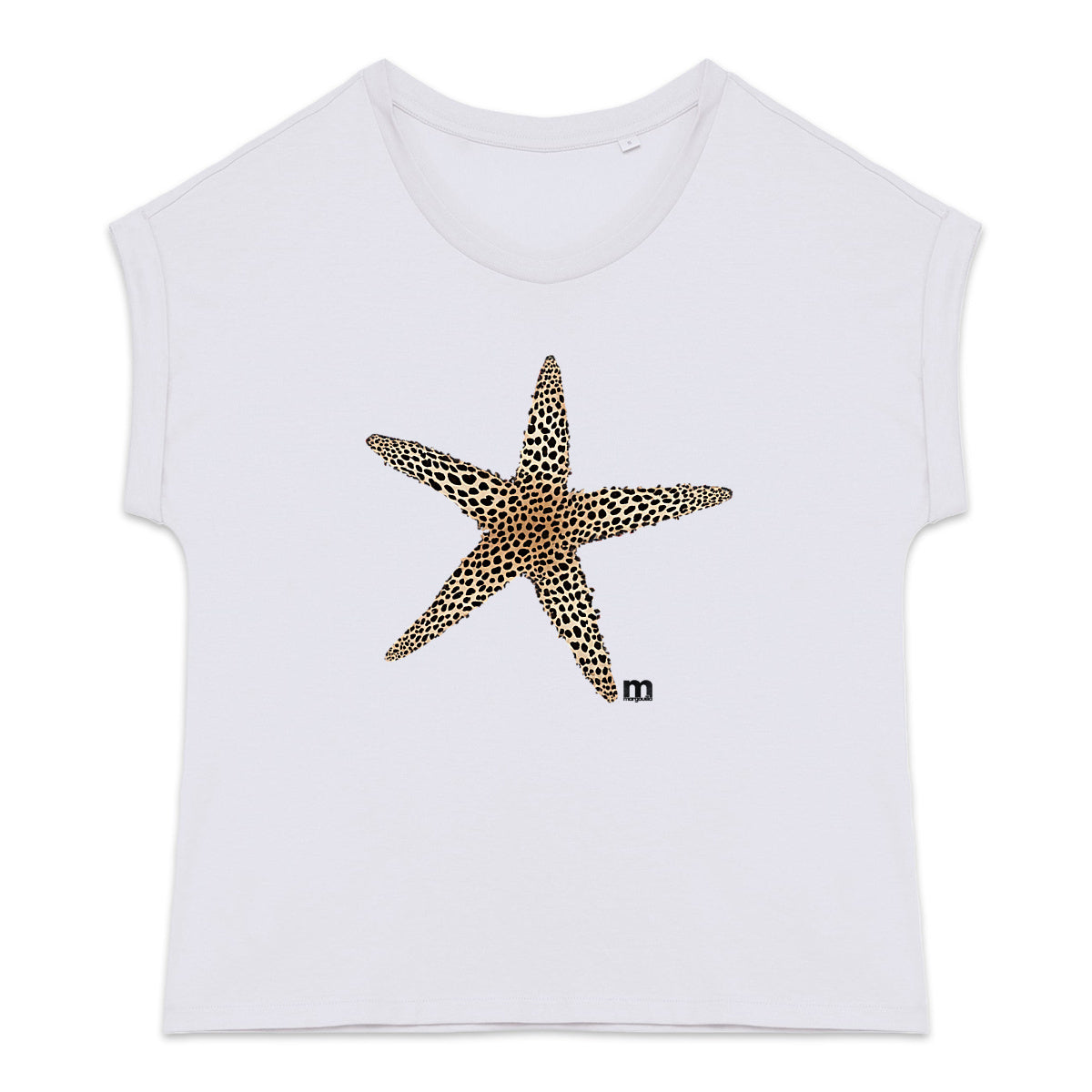 T-shirt femme bio manches à revers  étoile léopard