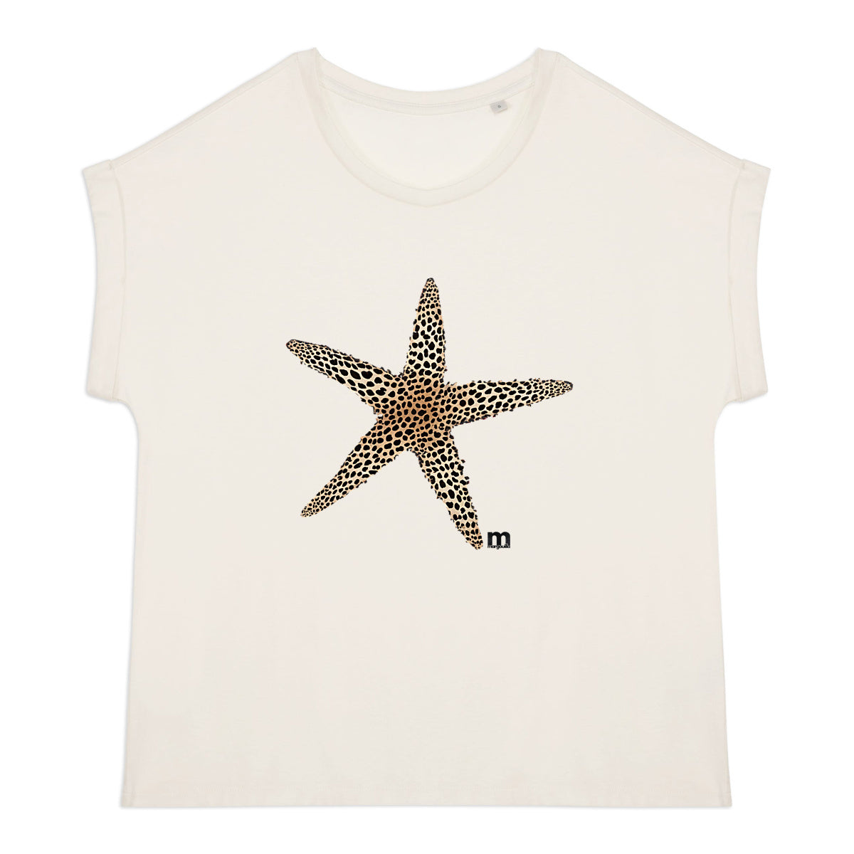 T-shirt femme bio manches à revers  étoile léopard