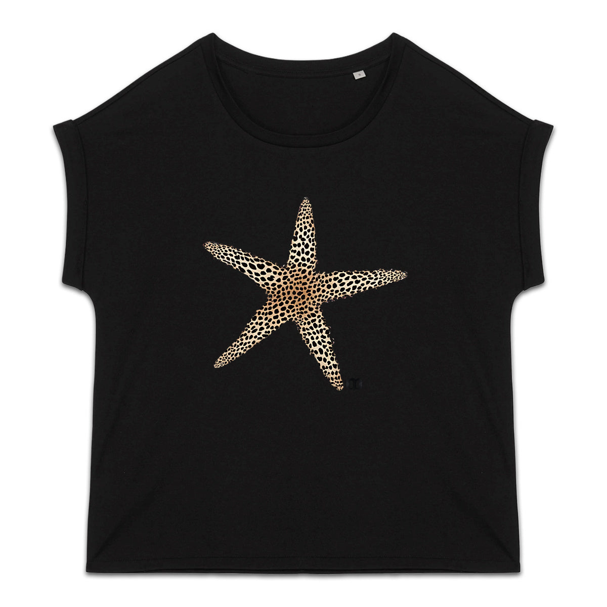 T-shirt femme bio manches à revers  étoile léopard