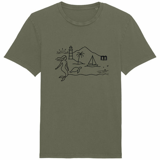T-shirt Vintage 100% coton bio "Mystique Minimaliste" - face_kaki