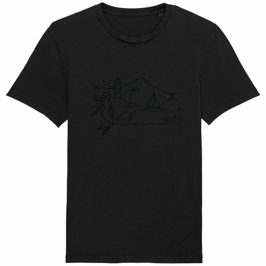 T-shirt Vintage 100% coton bio "Mystique Minimaliste" - face_noir
